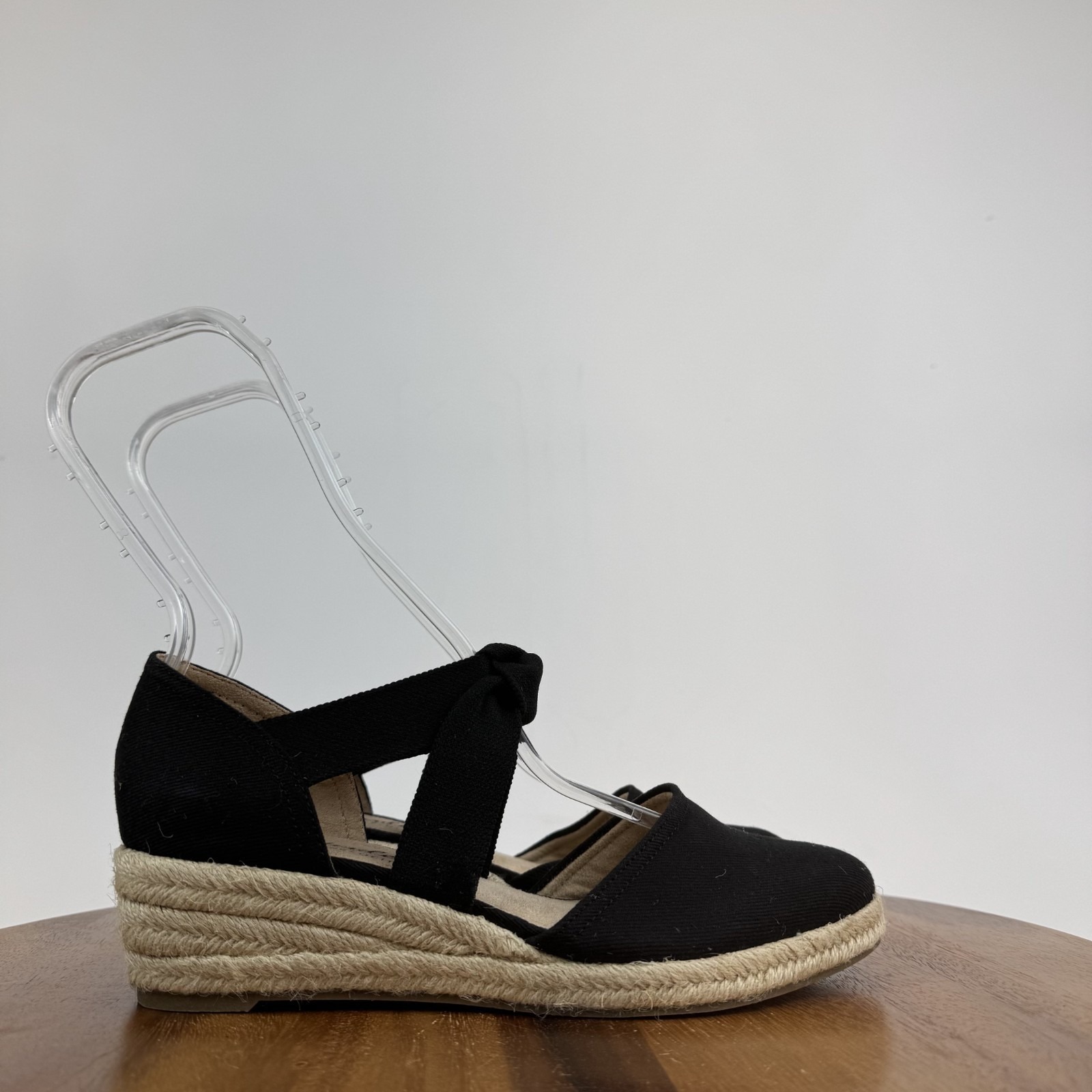 New Womens Lifestride Kascade Black Slip On Espadrille Wedge Sandals Size 7 M